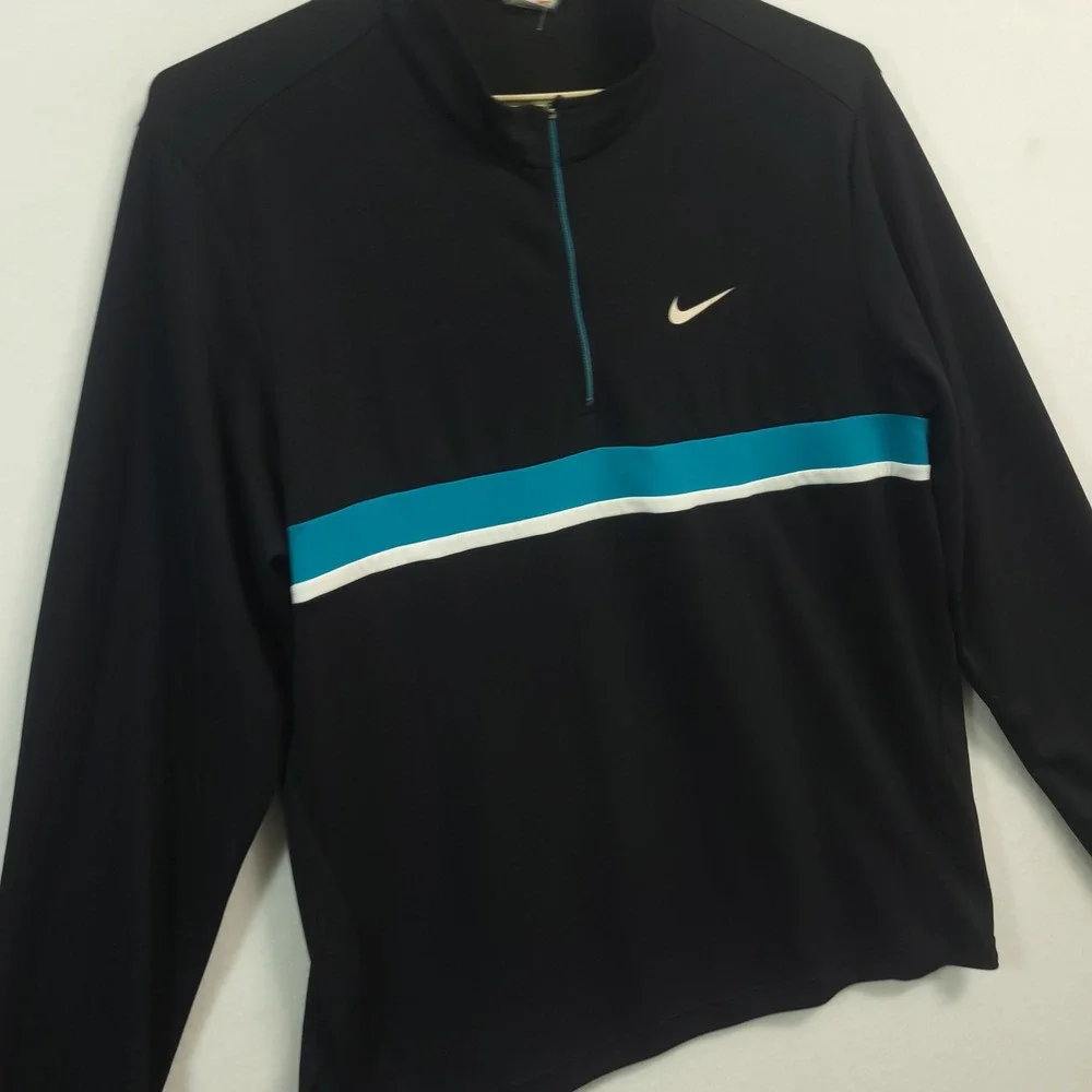 Nike Shirt Quarter Zip Pullover Mens XL Black Teal Fit Dry Golf Long Sleeve